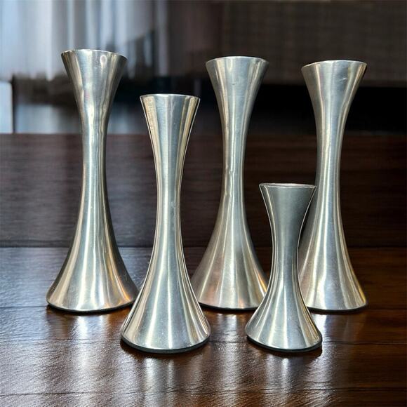 5 New Stainless Steal Hourglass Candle Sticks-MCM- Scandinavian Design- 8”6”4” - Picture 1 of 11